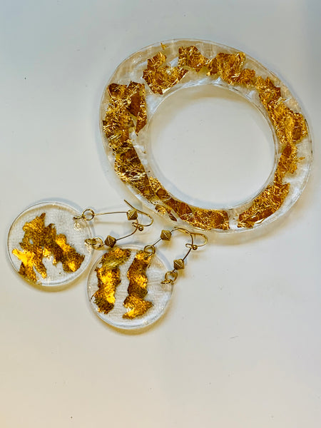 Gold Leaf Ice Earrings / Bracelet