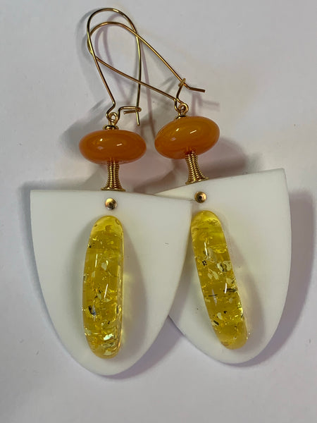 Earrings - Lasercut Milk Glass / Resin