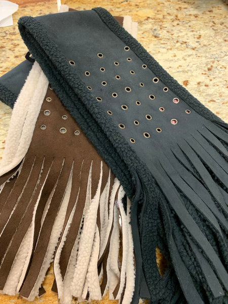 Fringed eyelet scarf